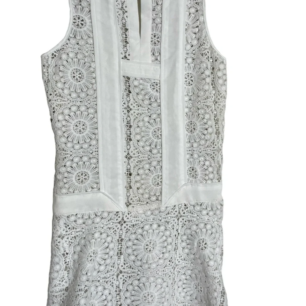 GB Gianni Bini Lace Eyelet Sheer Panel Shift Dress XS White